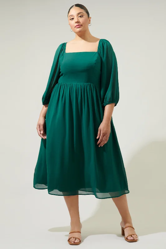 Amaretto Puff Sleeve Midi Dress Curve