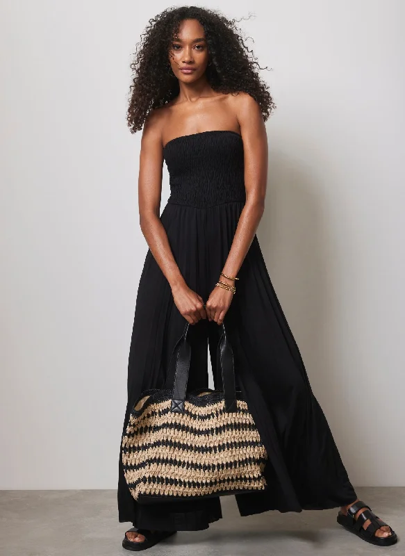 Black Pleated Bandeau Wide Jumpsuit