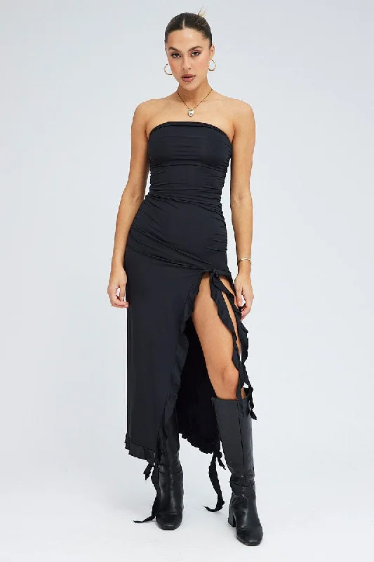 Black Ruffle Dress Strapless