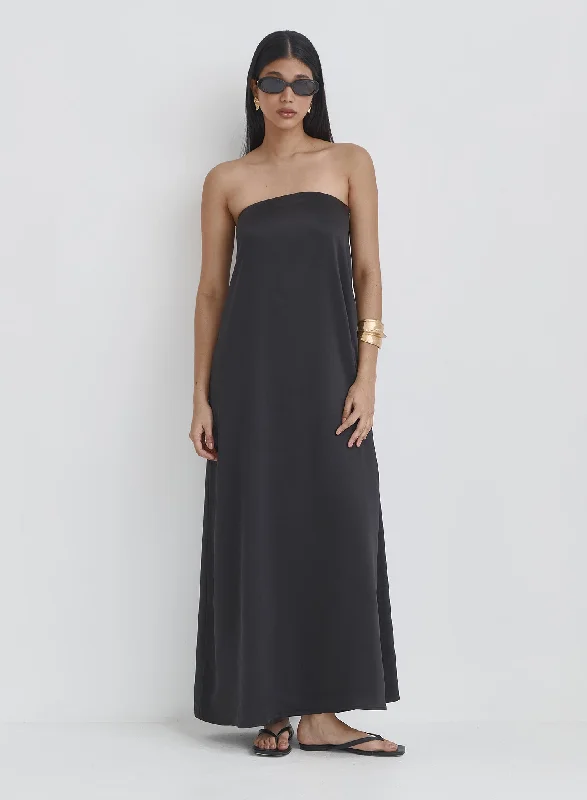 Black Satin Bandeau Maxi Dress- Meggan