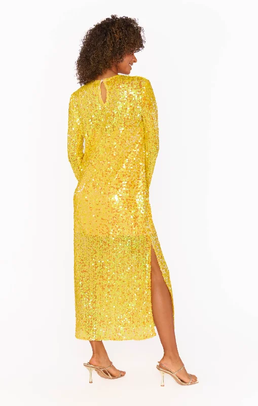 Calypso Midi Dress ~ Yellow Sequins