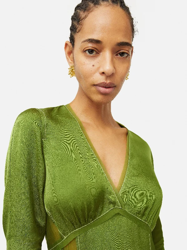 Contrast Stitch Viscose Dress | Green