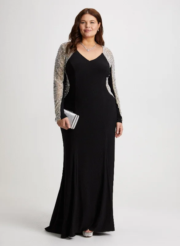 Crystal Beaded Long Sleeve Dress