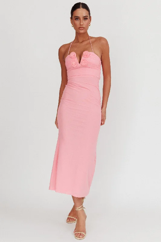 Elderberry Bodycon Halter Neck Midi Dress Pink