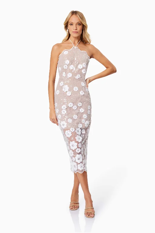 Elodie Midi Cocktail Dress in White