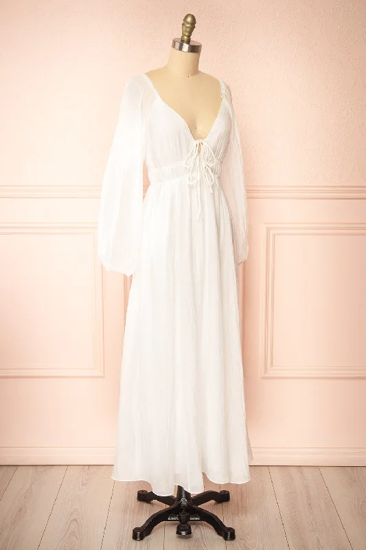 Fallon | White Maxi Dress w/ Long Sleeves