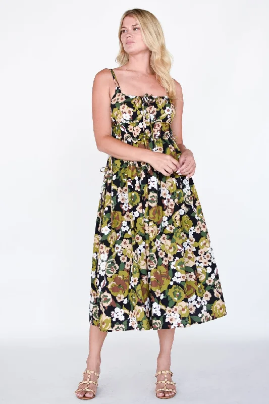 Floral Shirred Midi Dress