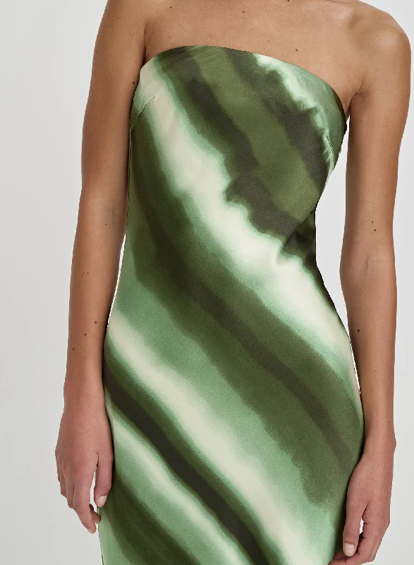 Green Printed Satin Bandeau Maxi Dress- Tessi