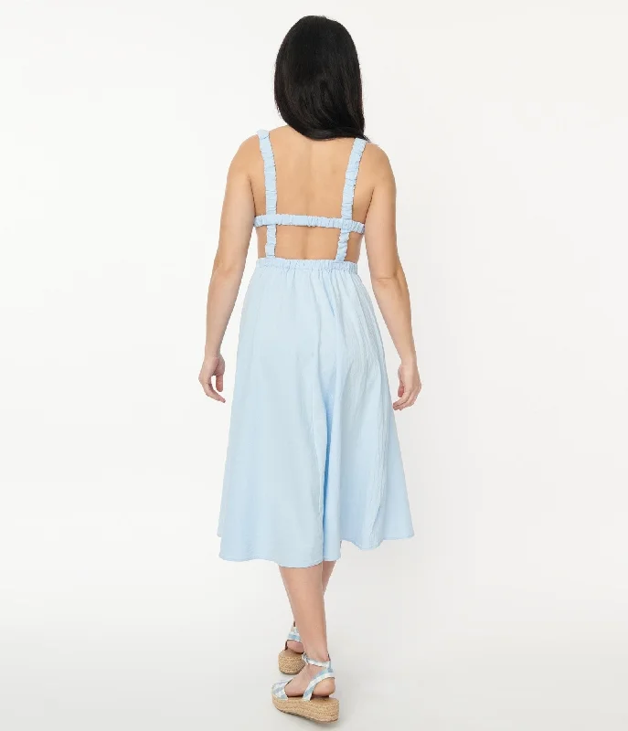 Light Blue Open Back Midi Dress