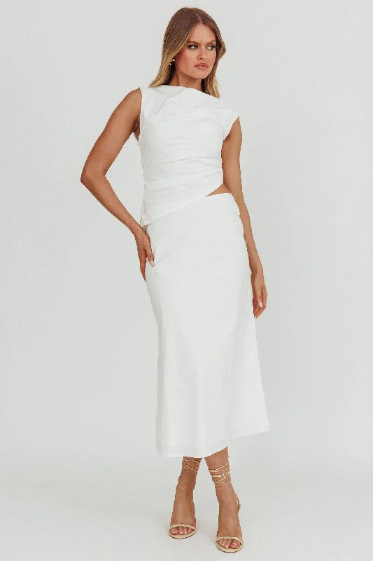 Lorely Boat Neck Cut Out Midi Dress White