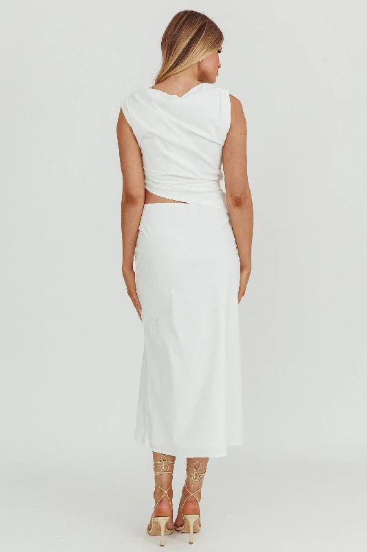 Lorely Boat Neck Cut Out Midi Dress White