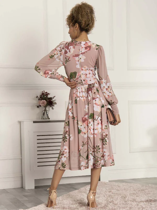 Maaike Long Sleeve Mesh Dress, Pink Floral