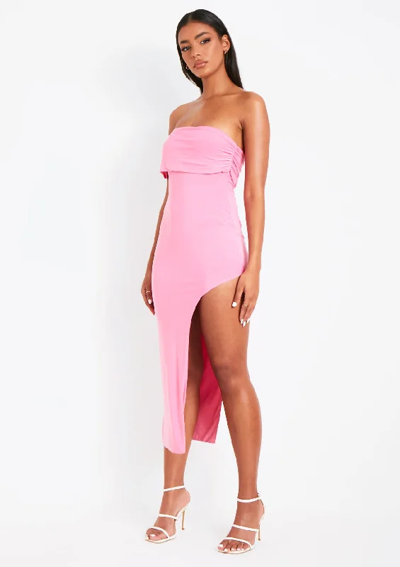 Milana Pink Bardot One Shoulder Midi Dress With Slit