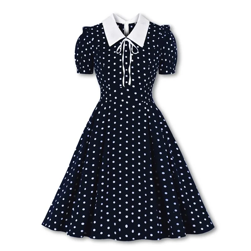 BerriesJam - 2024 Polka Dot Robe Short Sleeve Elegant Summer Pleated Dress