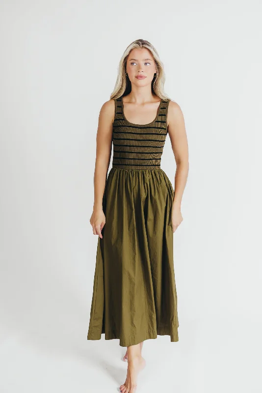 Dakota Knit Midi Dress in Olive/Black