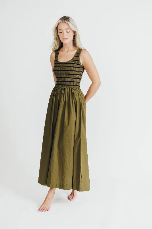 Dakota Knit Midi Dress in Olive/Black