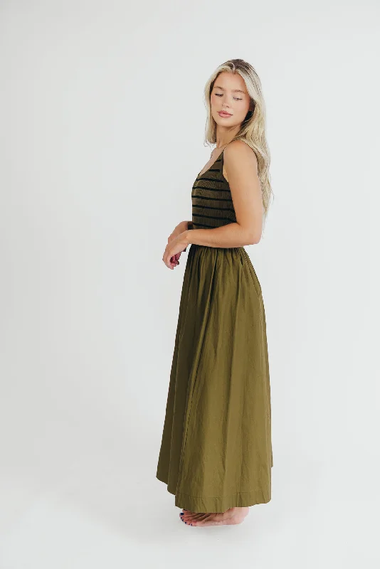 Dakota Knit Midi Dress in Olive/Black