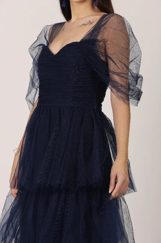 Sydney Tulle Midi Dress in Navy