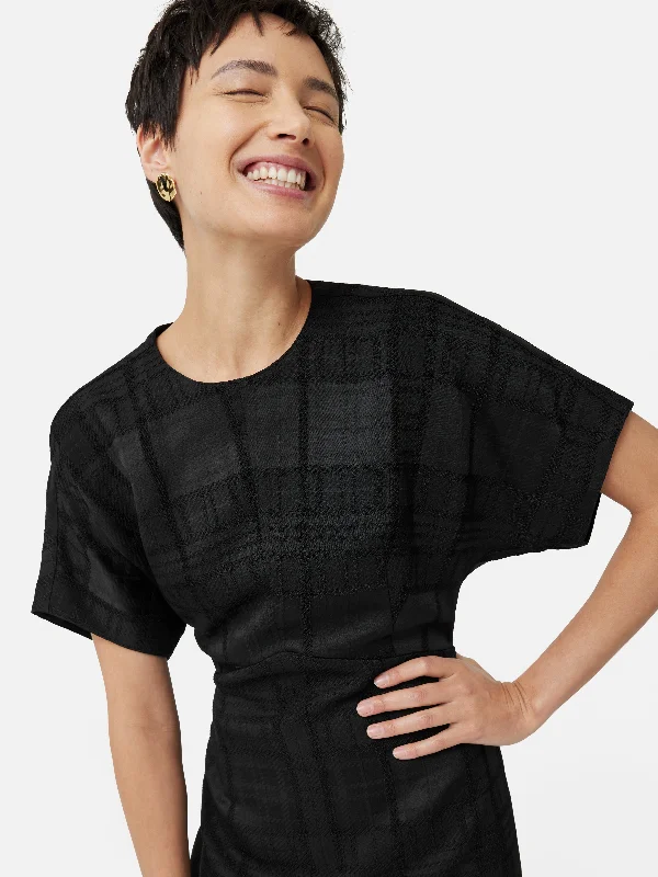 Textured Check Midi Dress | Black