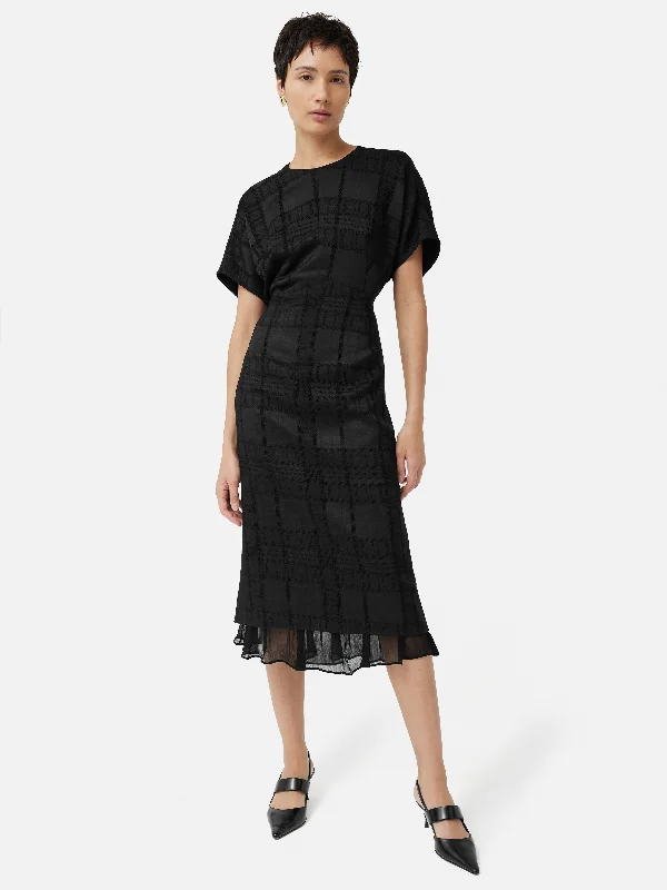 Textured Check Midi Dress | Black