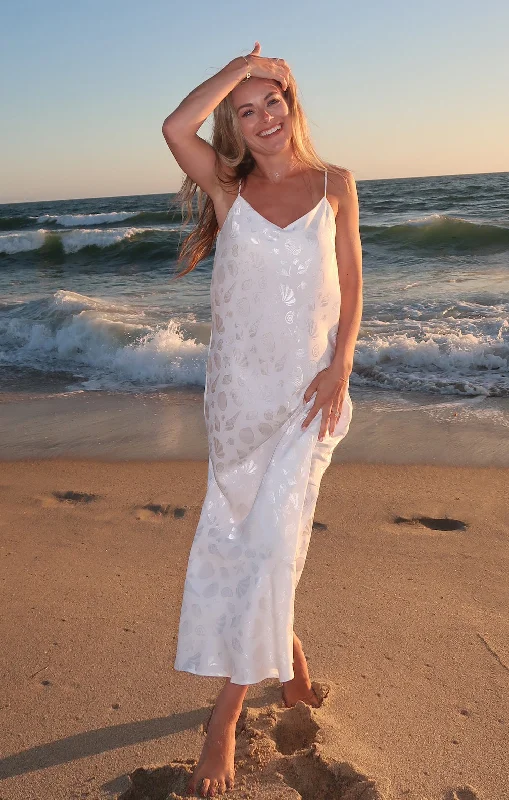 Uptown Slip Dress ~ White Shell Satin