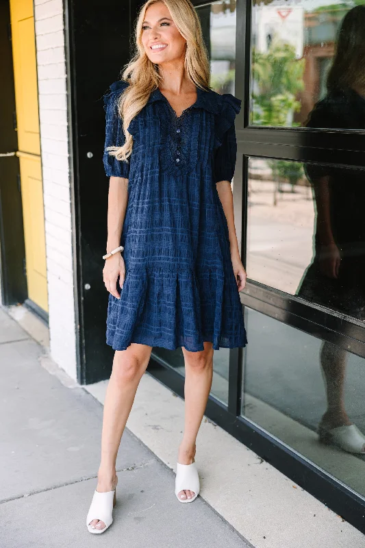 All The Best Navy Blue Ruffled Dress