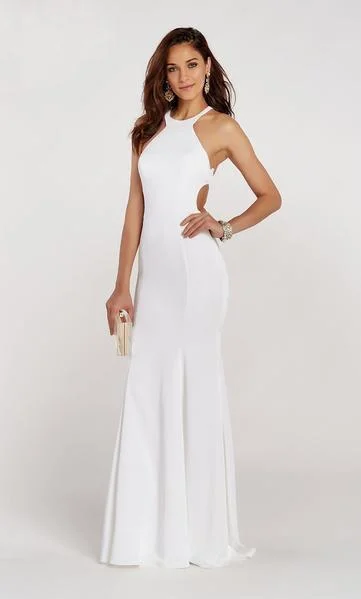 Alyce Paris - 60312 Beaded Cross Back Halter Stretch Crepe Trumpet Dress - 1 pcs Diamond White in Size 0 Available