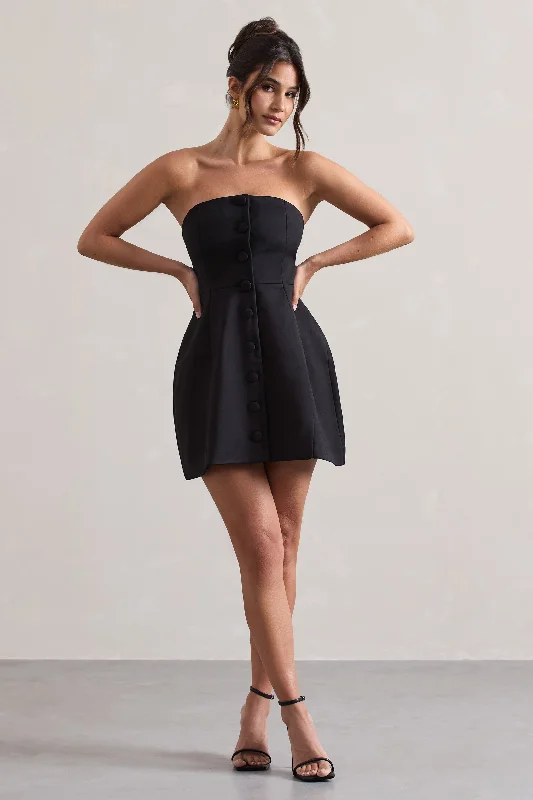 Anniston | Black Bandeau Tailored Buttoned Mini Dress