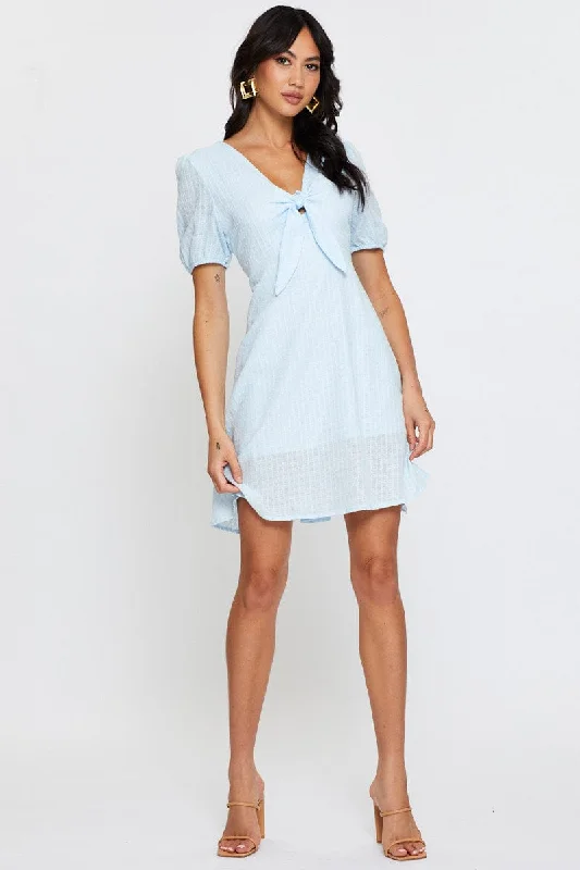 Blue Mini Dress Short Sleeve