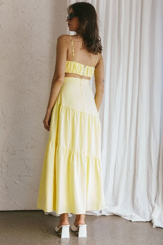 Bondi Waist Tie Maxi Skirt Lemon