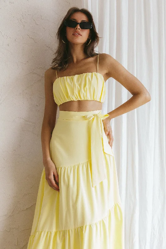 Bondi Waist Tie Maxi Skirt Lemon