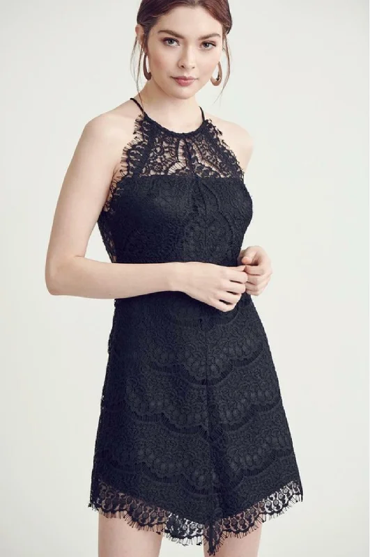 Candice Black Lace Halter Mini Dress