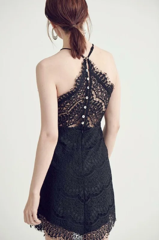 Candice Black Lace Halter Mini Dress