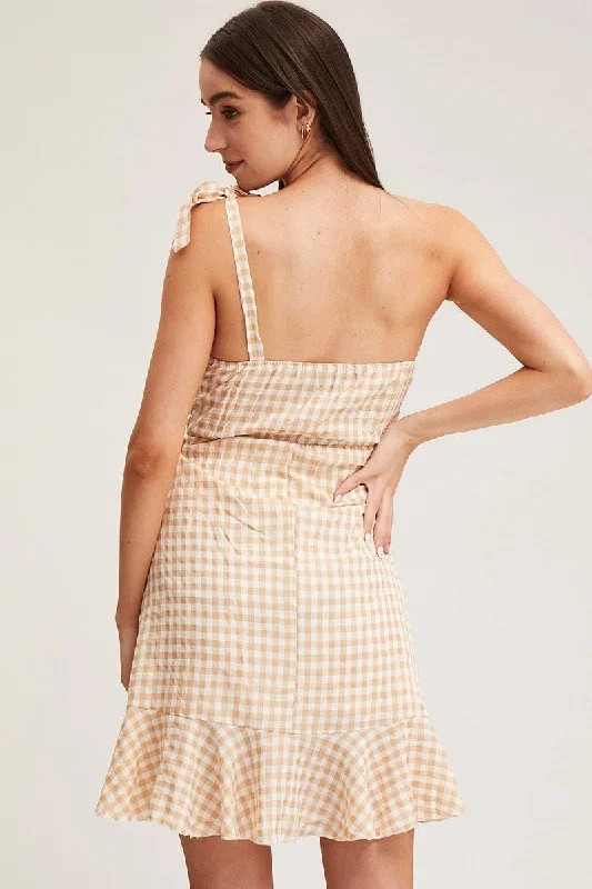 Check Wrap Dress One Shoulder Sleeveless