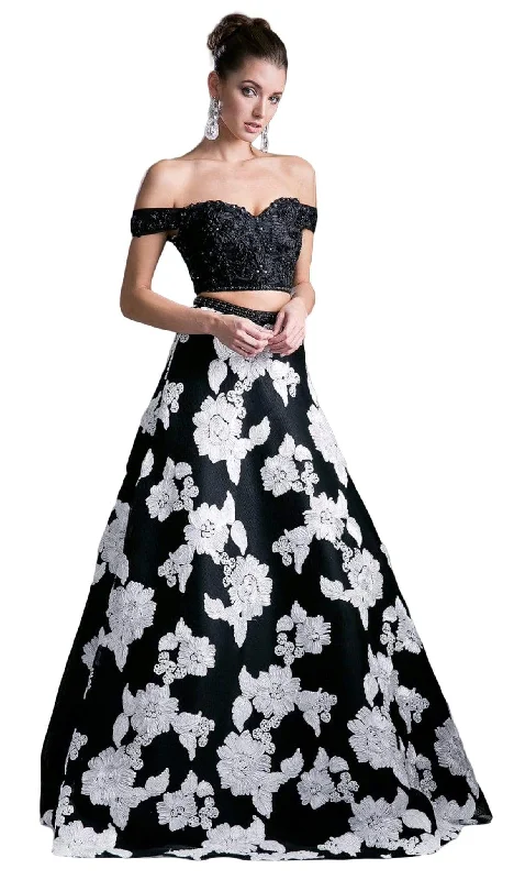 Cinderella Divine - 8945 Beaded Lace Bodice Floral A-Line Gown