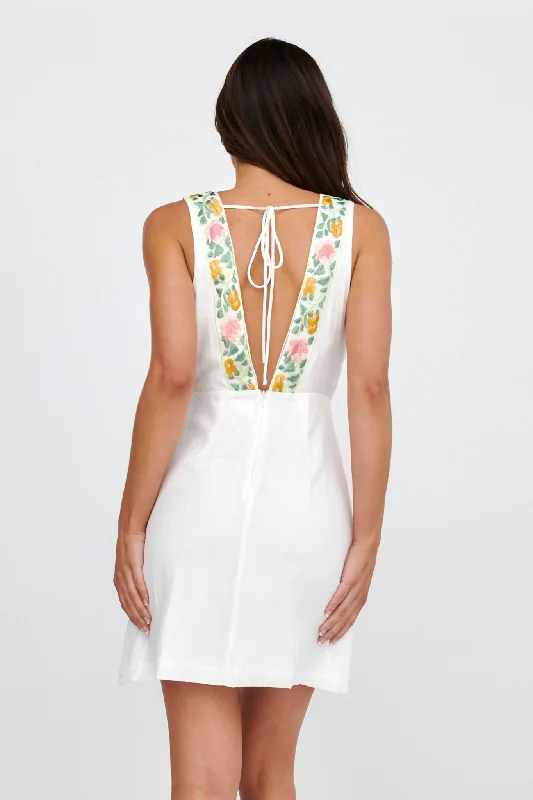 Cozumel V-Neck Embroidered Mini Dress White