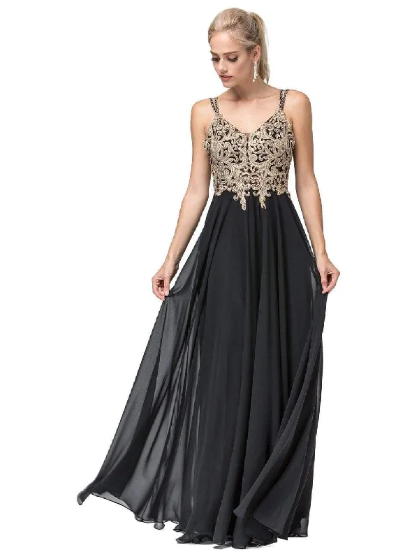 Dancing Queen - 2890 Embroidered Plunging V-neck A-line Dress