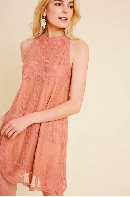 Donna Rose Lace Halter Swing Dress