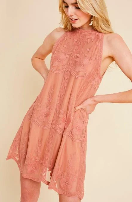 Donna Rose Lace Halter Swing Dress