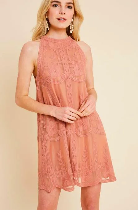 Donna Rose Lace Halter Swing Dress