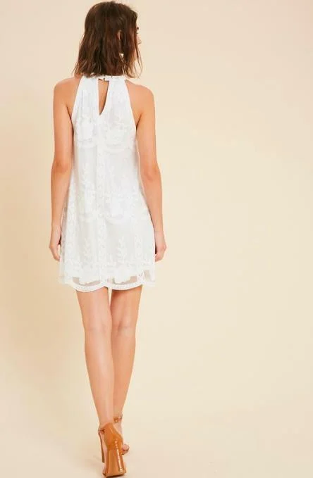 Donna White Lace Halter Swing Dress