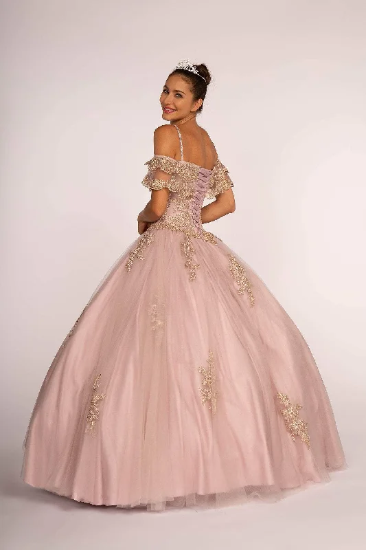 Elizabeth K - GL2510 Ruffled Off Shoulder Mesh Ballgown