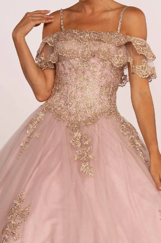 Elizabeth K - GL2510 Ruffled Off Shoulder Mesh Ballgown