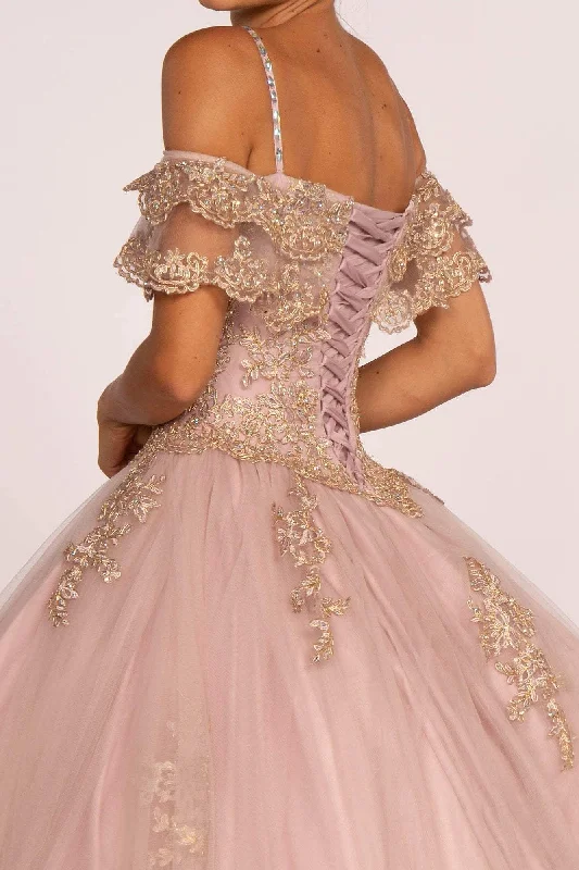 Elizabeth K - GL2510 Ruffled Off Shoulder Mesh Ballgown