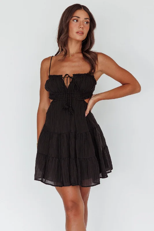 Eyona Cut-Out Waist Tie Mini Dress Black