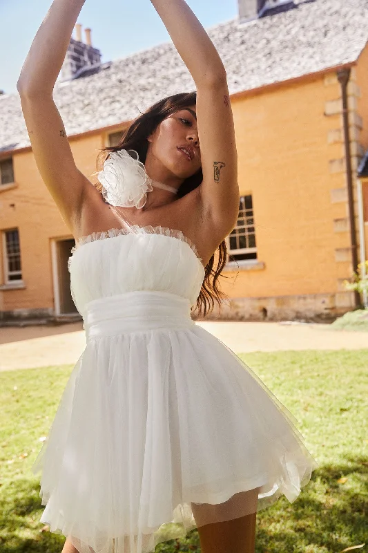 Fayette Strapless Mesh Mini Dress White