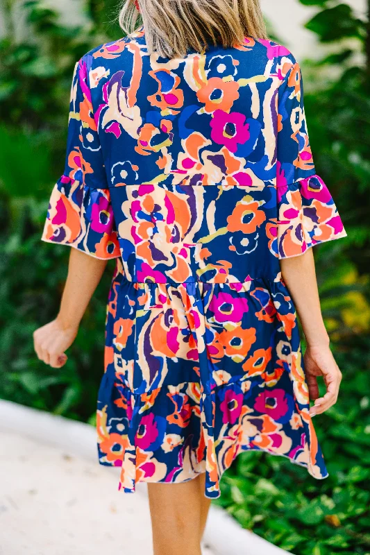 Feeling Like Love Navy Blue Floral Dress