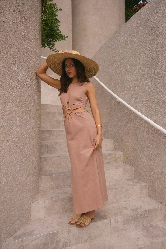 Fluttering Hearts Maxi Dress Tan