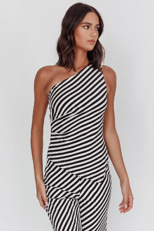 Golden Beach One-Shoulder Asymmetric Top Black Stripe