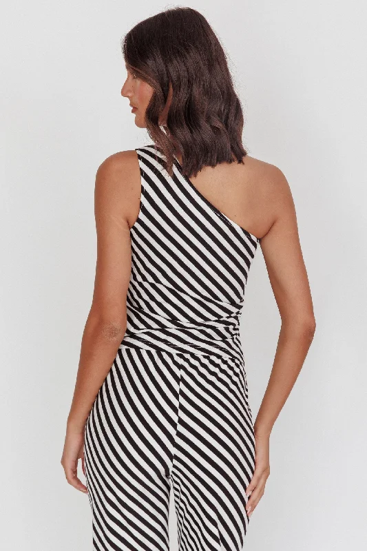 Golden Beach One-Shoulder Asymmetric Top Black Stripe